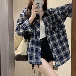 커플셔츠 빅사이즈 패션 셔츠 봄가을 오버핏 남방 커플 체크셔츠 캐주얼 체크 긴팔 남녀공용
