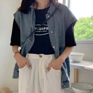 여성 데님 조끼 청베스트 캐주얼 레이어드용 민소매 청자켓