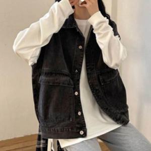 여성 워싱 데님 스트릿 무드 베스트 카라 청 조끼