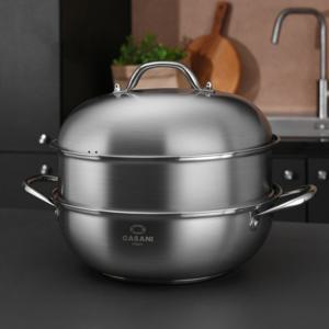 까사니 IH 더블 돔 웍 찜기 찜솥 28cm 스텐 찜냄비 레스팅커버 찜판 다용도 냄비