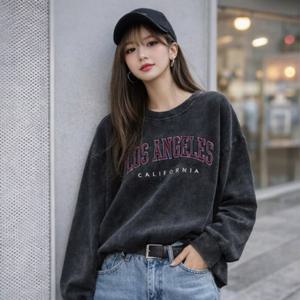 면티셔츠 긴팔 루즈핏 레터링포인트 캐주얼 빈티지룩 워싱