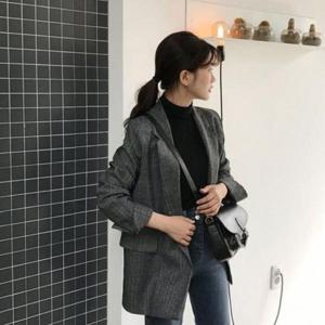 여성 기본템 면접룩 가을 소매 롤업 체크 셔츠 자켓