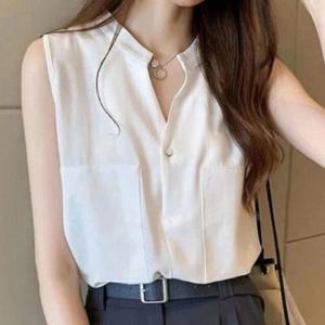 여성 차이나넥 시원한 여름 민소매 블라우스 1P 정장 면접 오피스 나시 이너
