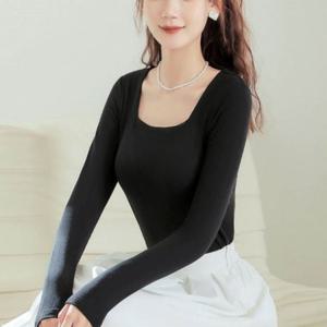노브라 티셔츠 스퀘어넥 긴팔 긴팔티셔츠 캡내장 골지티 여성 티