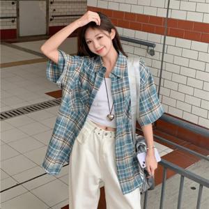 오버핏 셔츠 시티보이룩 반팔 체크 남방
