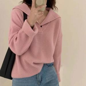 루즈핏 브이넥 카라 니트 골지 세일러 스웨터