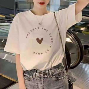 여자 다양한 프린팅 스탠다드 여름 라운드 반팔 맨투맨 티셔츠 스트라이프 린넨