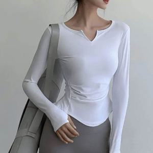 폴웨어 요가복 슬림핏 크롭 셔링 테스탑 핑거홀 긴팔티셔츠 테스복