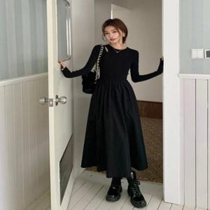 데일리룩 에이라인 펀칭 데이트룩 긴팔 여성롱원피스 하객룩 피로연 파티