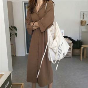 여성남방 허리끈 2색 체크셔츠 롱 원피스 여성 여성셔츠 봄가을 루즈핏