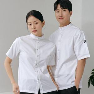 화이트 반팔 스탠딩카라 조리복 조리사복 요리사옷 쉐프웨어 셰프복 주방복 상의