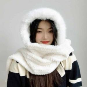 여성 퍼 후드 여자 목도리 방한 이쁜 겨울 부드러운 화이트 머플러 예쁜