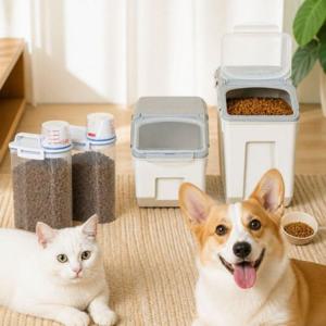강아지 고양이 이지 습기 차단 사료 보관통 간식 보관함 소형 1+1