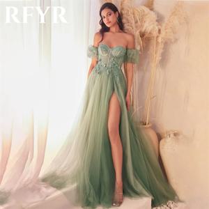 RFYR 그린 무도회 원피스 연인 이브닝 파티 원피스, A 라인 원피스 바닥 길이 분할 아플리케, 맞춤형 파티 가운