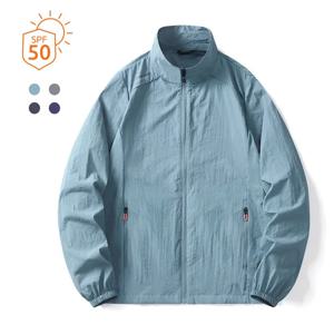 여름 남성 경량 스킨 코트 태양 보호 긴 소매 자켓 스탠드 칼라 캠핑 하이킹 야외 streetwear