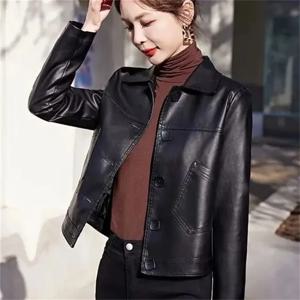새로운 서양식 봄, 가을 짧은 가죽 자켓 여성용 라펠 여성 캐주얼 자켓 유행 가죽 자켓 다용도