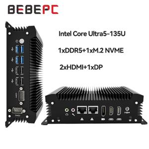 팬리스 산업용 미니 PC 인텔 울트라 5 135U DDR5 NVMe 2×기가비트 LAN HDMI DP WiFi SIM 4G LTE 윈도우 11 리눅스 IoT 컴퓨터