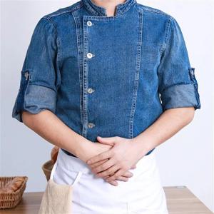 서양 식당 요리사 패션 데님 작업복 남성용 빵집 케이터링 호텔 버튼 긴 소매 여름