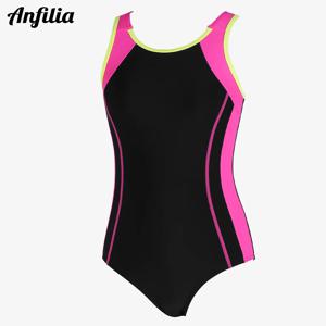 Anfilia Girls 원피스 수영복 스쿠프 넥 고탄성 레이서백 & 키홀 탈착식 패딩 수영복이 있는 겸손한 다리 컷