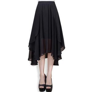 세련된 비대칭 디자인의 캔디 컬러 스커트, 파티용으로 좋은 여성용 스커트, 섹시한 스타일의 롱 시폰 스커트 (흰색, 검은색, 빨간색)