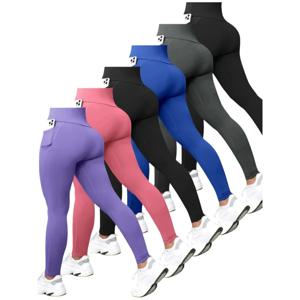 1/2/3/4PCS 여성용 하이 웨이스트 요가 바지 포켓 슬림 레깅스 배 조절 힙업 러닝 운동복 바지