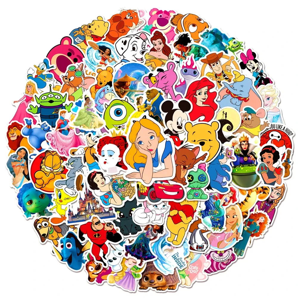 100Pcs 디즈니 혼합 만화 스티커 미키 데칼 DIY 노트북 수하물 전화 오토바이 방수 스티커 어린이 장난감