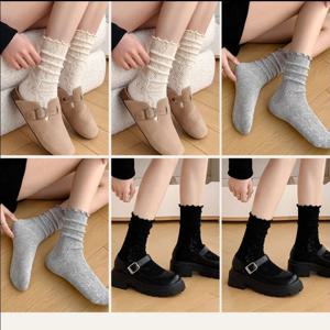 6 짝/몫 여성용 미드 튜브 양말 플라운스 트림이 있는 중공 메쉬 통기성 Slouch 트렌디하고 Instagram 스타일에 다재다능함