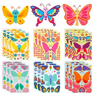6PCS 어린이 DIY 나비 스티커 세트, 어린이를 위한 재미있는 조립 퍼즐 장난감, 창의적인 교육 파티 게임