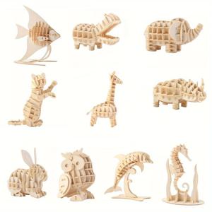 3D 동물 퍼즐 모델 조립 장난감 교육용 해양 생물학 DIY 나무 공예 미완성 취미 퍼즐 장난감