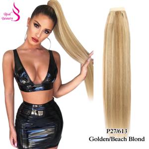 리얼 뷰티 포니 테일 인간 헤어 랩 헤어 익스텐션 클립 주위 브라질 레미 스트레이트 포니 테일 헤어 피스 30cm ~ 75cm