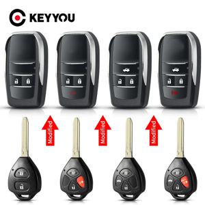 KEYYOU 수정된 플립 키 케이스, 도요타 Reiz Camry Rav4 Yaris Corolla 4Runner Avlon용, 버튼 2 개, 3/4 개