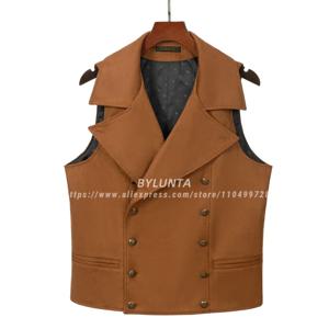 Bylunta Mens Suit 스웨이드 더블 브레스트 조끼 클래식 신랑 들러리 웨딩 양복 조끼 가죽 빅 라펠
