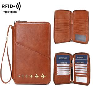 새로운 가족 여권 지갑 RFID 차단 여행 서류 보관 가방 여성 남성 다기능 PU 가죽 여권 지갑