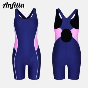 Anfilia 소녀 용 원피스 운동 수영복 U 넥 고탄성 패치 워크 Racerback Boyleg Quick Dry Training 수영복