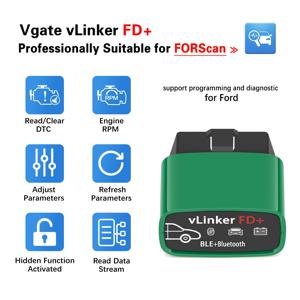 Vgate VLinker FD+ ELM327 포드용 포스캔 블루투스 4.0 OBD2 자동차 스캐너 진단 도구 ELM 327 BLE 코드 리더