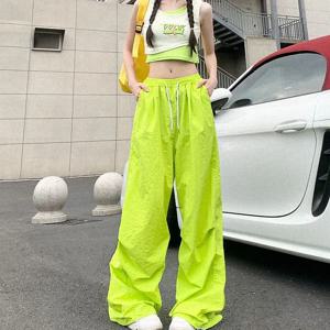 2025 여름 새로운 얇은 낙하산 바지 여성 streetwear drawstring y2k 카고 바지 여성 탄성 허리 헐렁한 넓은 다리 스웨트 팬츠