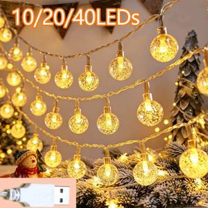 1.5M/3M/6M USB 버블 볼 LED 문자열 조명 화환 조명 방수 야외 램프 웨딩 정원 요정 조명 크리스마스 장식
