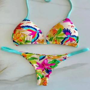 프린트 섹시 비키니 세트 홀터 레이스업 탑 끈 팬티 비치 스타일 수영복 Y2k 수영복 여성 비치웨어 Купальник Женский 2026