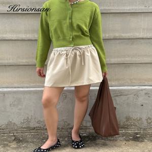 Hirsionsan 봄 가을 새로운 짧은 스타일 여성용 카디건 긴 소매 오픈 프론트 여성용 경량 소프트 우아한 니트웨어