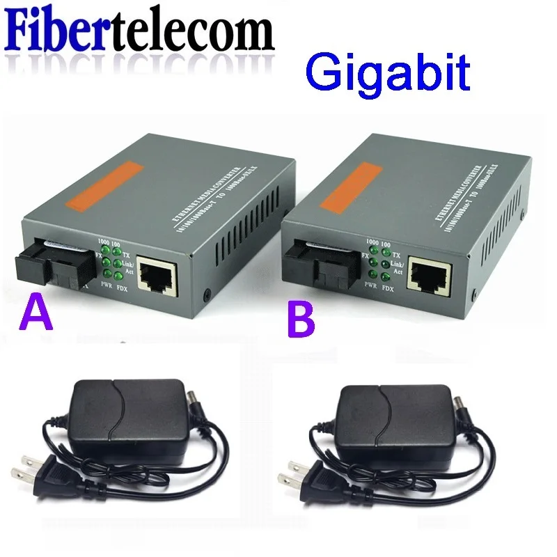 HTB-GS-03 기가비트 광섬유 미디어 컨버터 10/100/1000Mbps 단일 모드-RJ45 3KM/20KM UPC/APC SC-포트 미국 전원 공급 장치