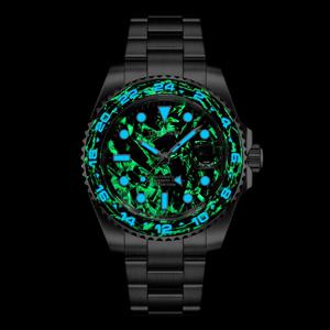 타임 토큰 GMT 시계 카본 파이버 사파이어 기계식 시계 10Bar 방수 40mm 명품 다이버 남성 손목시계 reloj hombre