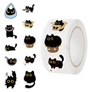 500개 10가지 다른 패턴 검은 고양이 롤 스티커 작은 패턴 장식 DIY 여행가방 스케이트보드 물컵 스티커