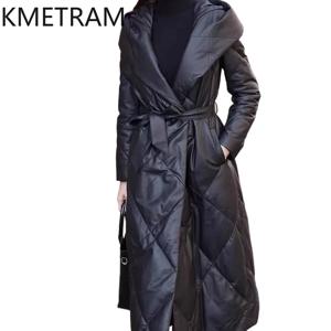 KMETRAM 천연 양가죽 진짜 가죽 다운 재킷 2025 블랙 여성 의류 겨울 롱 신상 아우터웨어 여성용 겨울 코트