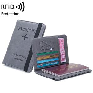 남녀공용 PU 가죽 여권 홀더 - 신용/신분증 및 티켓용 RFID 차단 여행용 지갑(남성 및 여성)