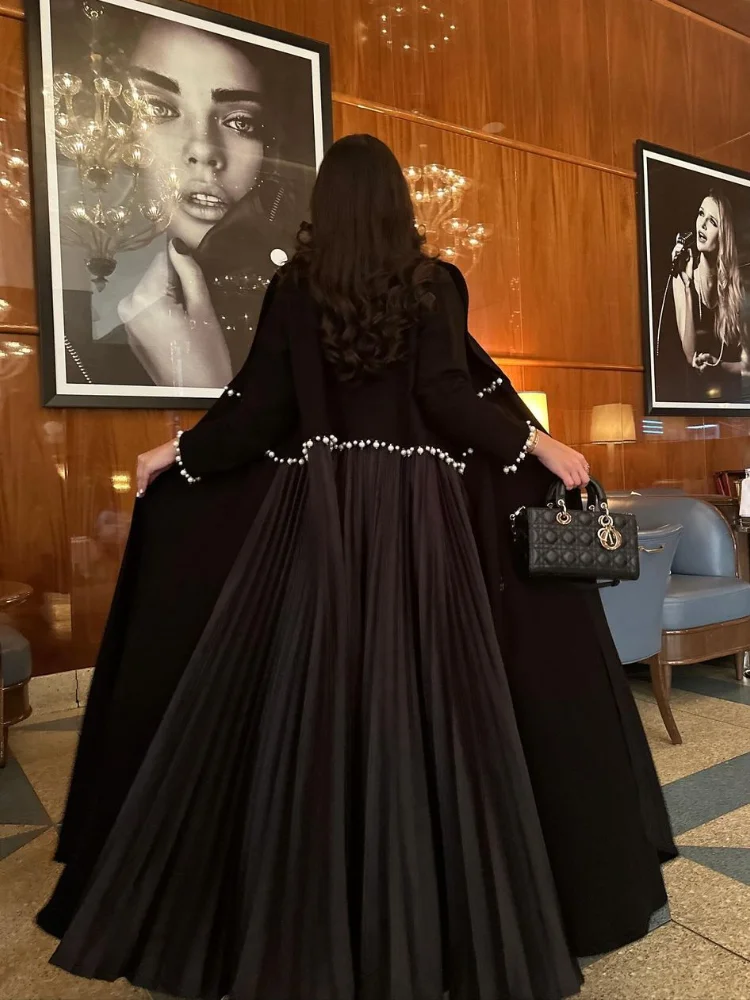 Eid 이슬람 진주 Abaya 여성용 구슬 라마단 카디건 Pleated Long Dress 모로코 Kaftan Long Abayas 두바이 가운 Jalabiya 2024