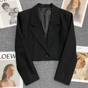 여성을위한 한국 스타일 크로프트 블레이저 패션 싱글 버튼 블랙 스몰 슈트 자켓 새로운 올 매치 노치 칼라 블레이저 코트