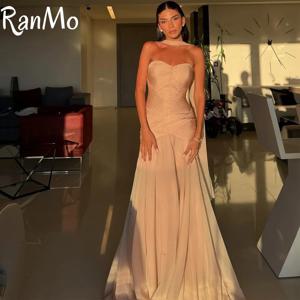 Ranmo 2025 새로운 맞춤형 연인 댄스 파티 드레스 인어 민소매 Pleated 스카프 바닥 길이 파티 드레스 이브닝 드레스