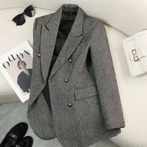 2025년 신상 봄 가을 여성 정장&블레이저 재킷 고급 패션 디자인 다용도 기품 헤링본 패턴 코트 탑