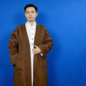 겨울용 두꺼운 스웨이드 남성 로브 가디건 포켓 주바 토브 무슬림 드레스 기모노 코트 플리스 따뜻한 카프탄 이슬람 의류 이드 아바야