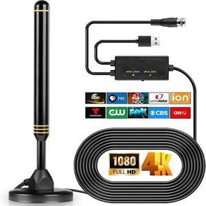 스마트 TV용 실내 TV 안테나, 실내 및 실외 디지털 HD TV 안테나, 400+ 마일 장거리 수신, 지역 채널 지원, 다양한 기기에서 사용 가능